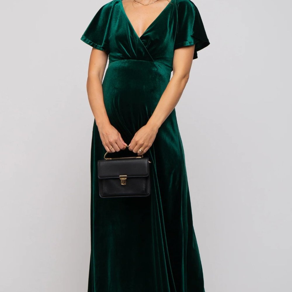 Emerald Green Velvet Maternity Dress - Pink Blush